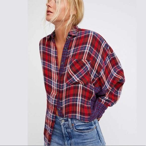 Free People Tops - Free People🌵Plaid Flannel Loose Button Down Shirt